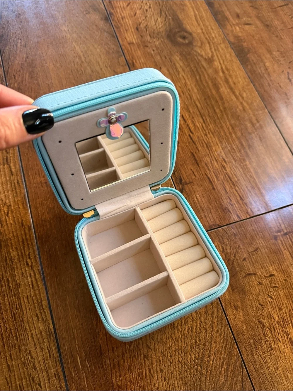 Travel Jewelry Organizer Box in Light Blue with Mirror